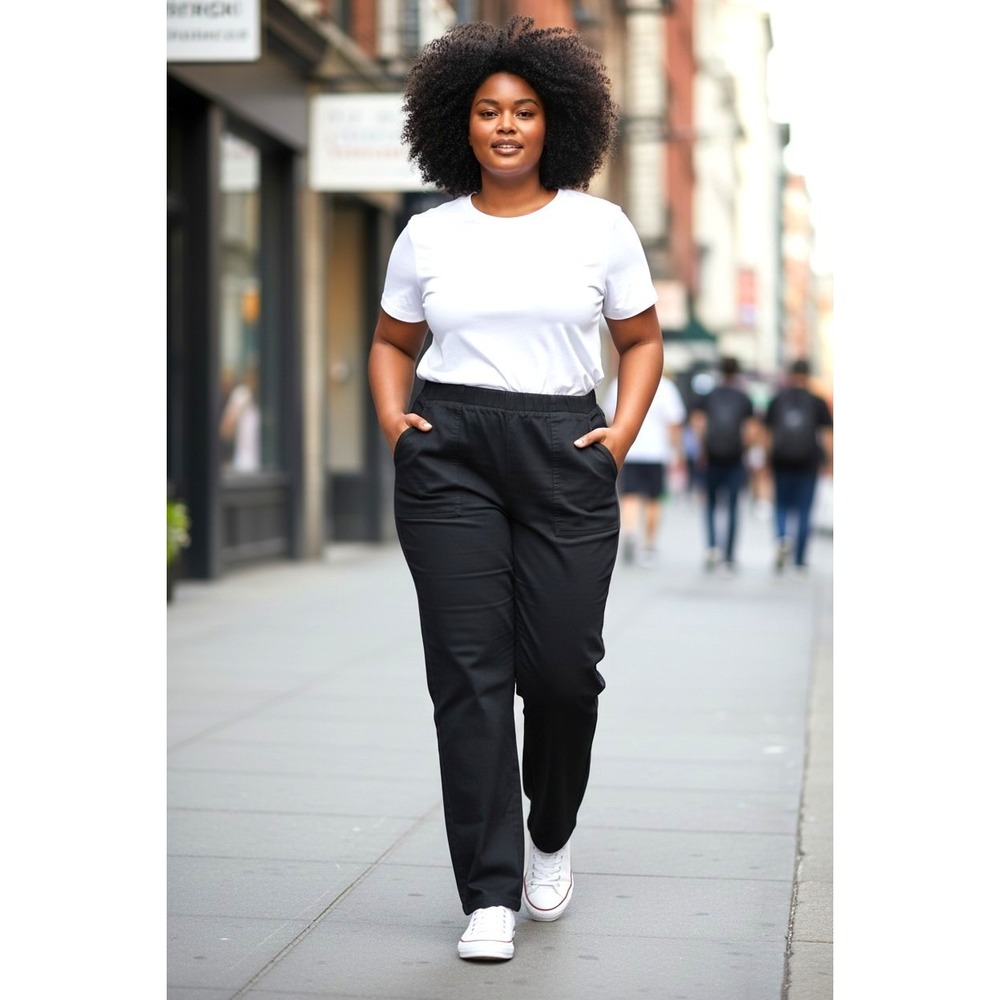 (K-292)Denim & Co Black Wide Leg Ankle Pants MP Petite Medium Pull On NWT QVC
